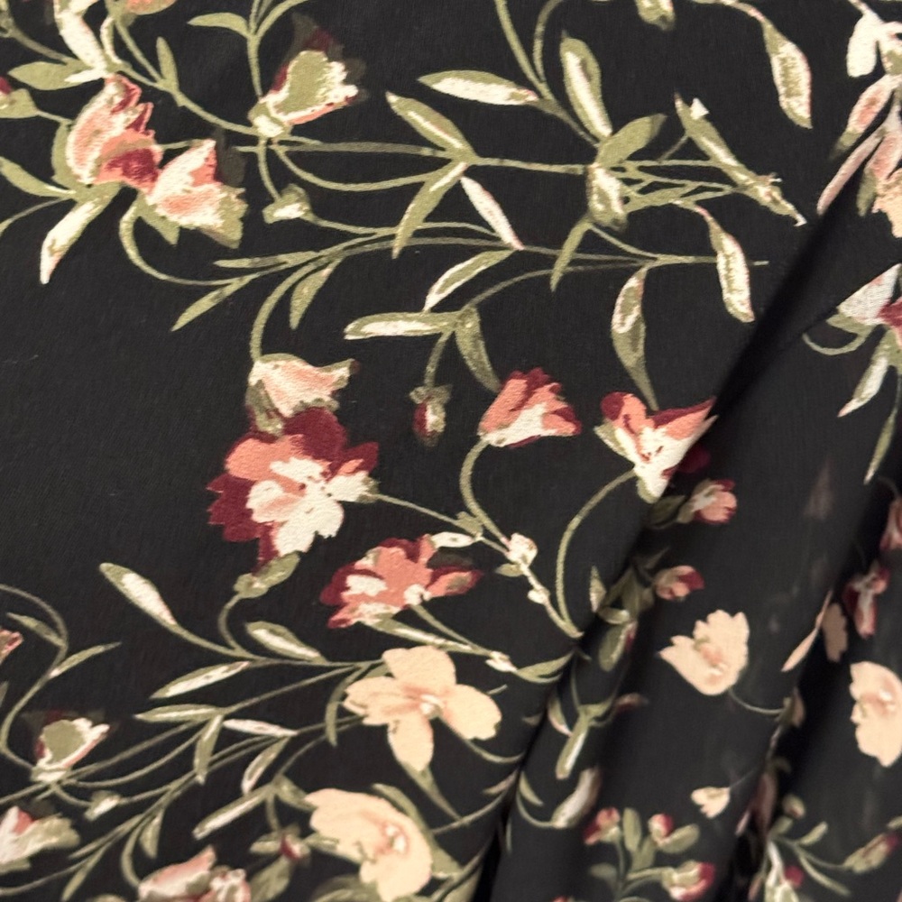 Alfani Black Floral Pink Flowy Feminine Long Bohemian Long Sleeve Blouse - Picture 3 of 7